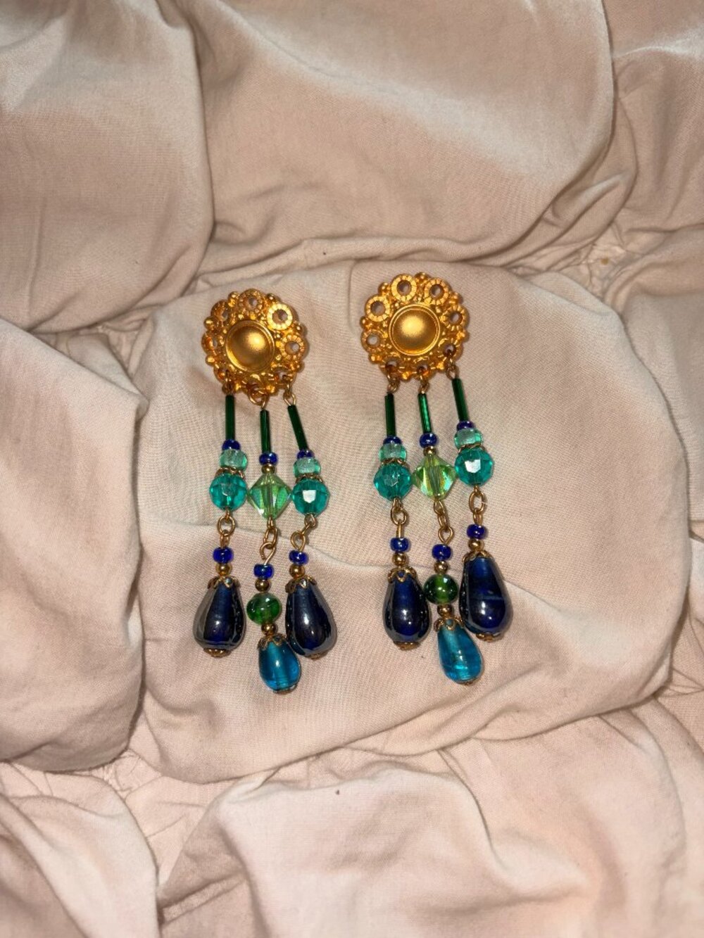 Free People Gold Whimsigoth Beaded Chandelier Dangle Drop Earrings